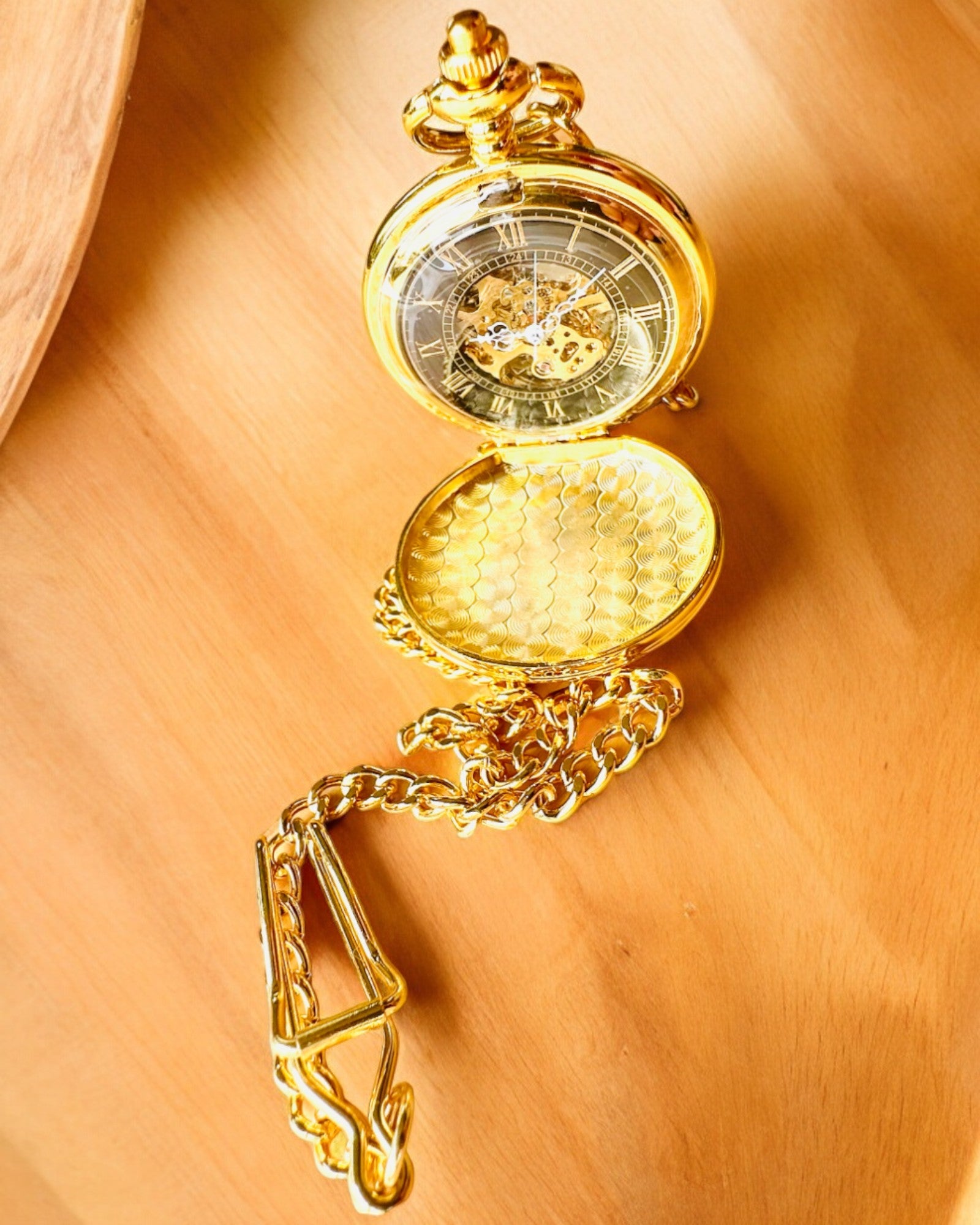 Grand Elegance Pocket Watch with Double Cover, Manual, Gold Color, with engraving for a gift