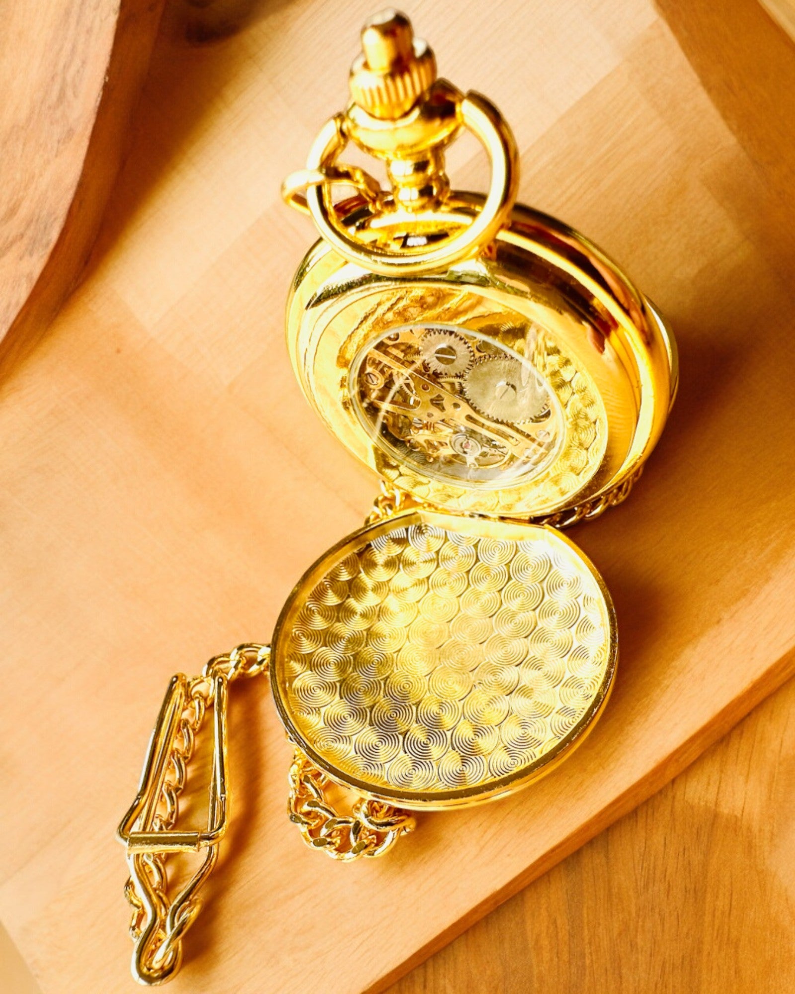 Grand Elegance Pocket Watch with Double Cover, Manual, Gold Color, with engraving for a gift