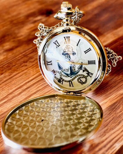 Pocket Watch "Golden Anchor" - personalization for a gift with engraving