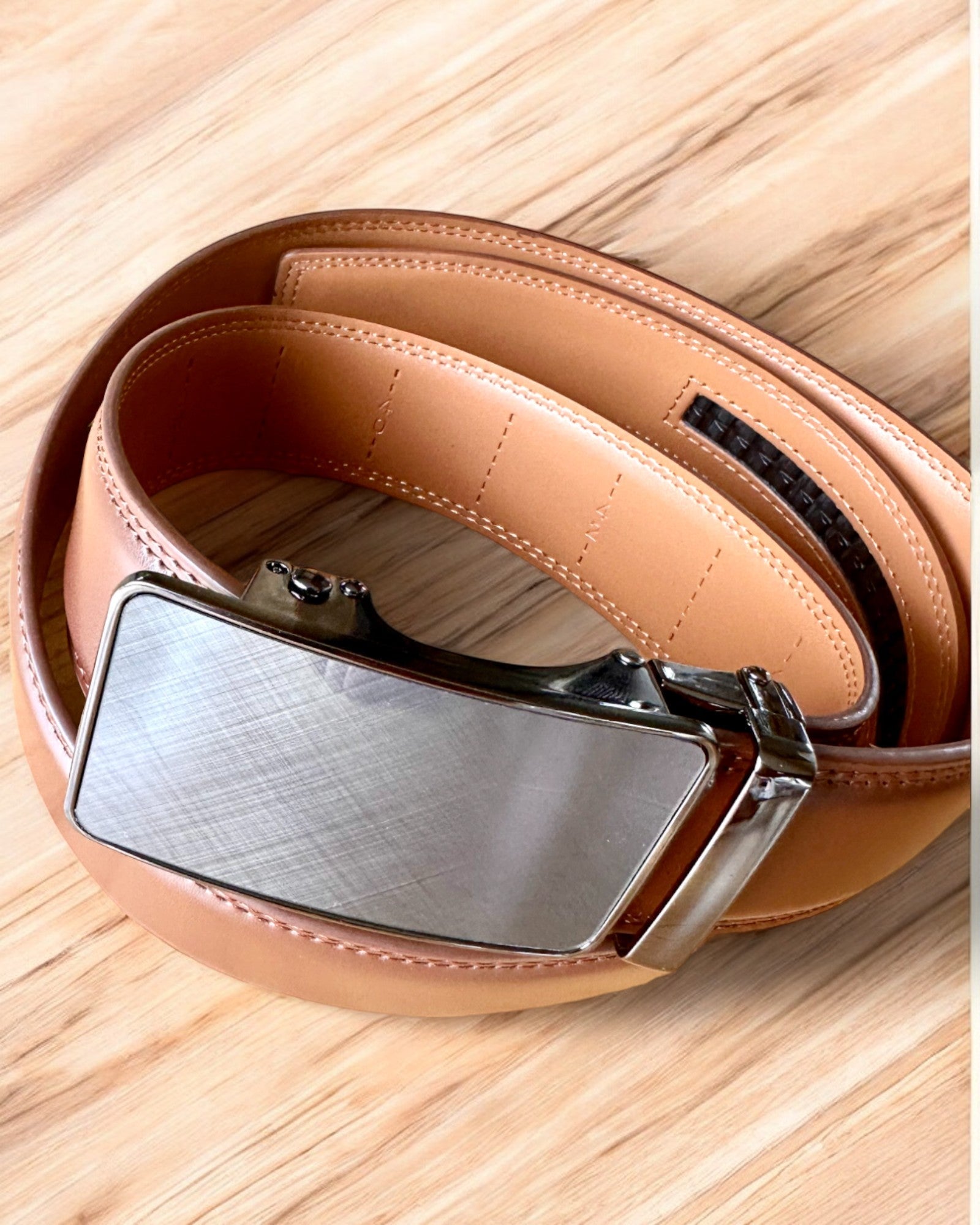 Brown Men's Belt with Automatic Buckle, personalization option with engraving for a gift