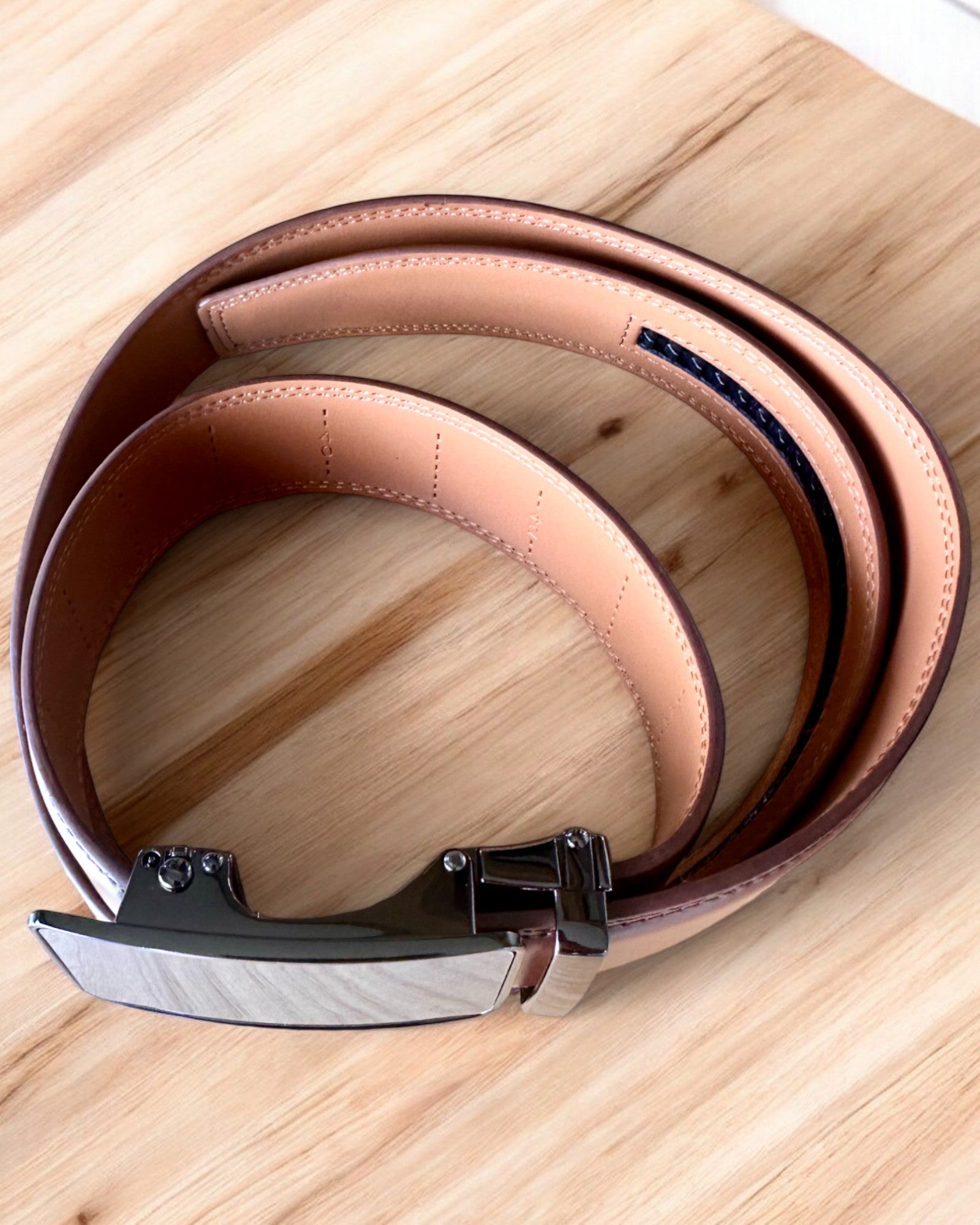 Brown Men's Belt with Automatic Buckle, personalization option with engraving for a gift