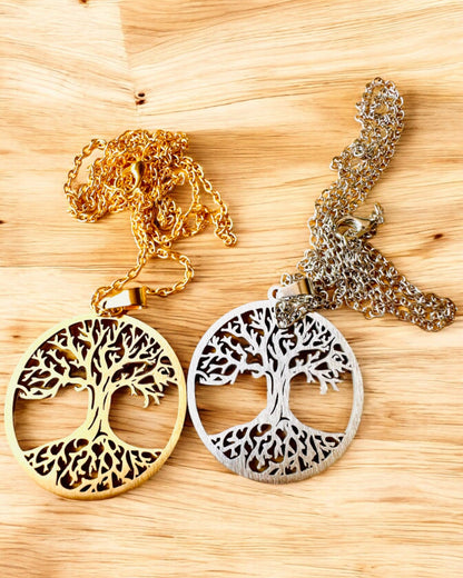 "Tree of Life" Necklace in Stainless Steel - personalized engraving, 2 color variants