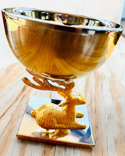 Decorative bowl "Deer Trophy" – Handicraft from India, personalization with engraving