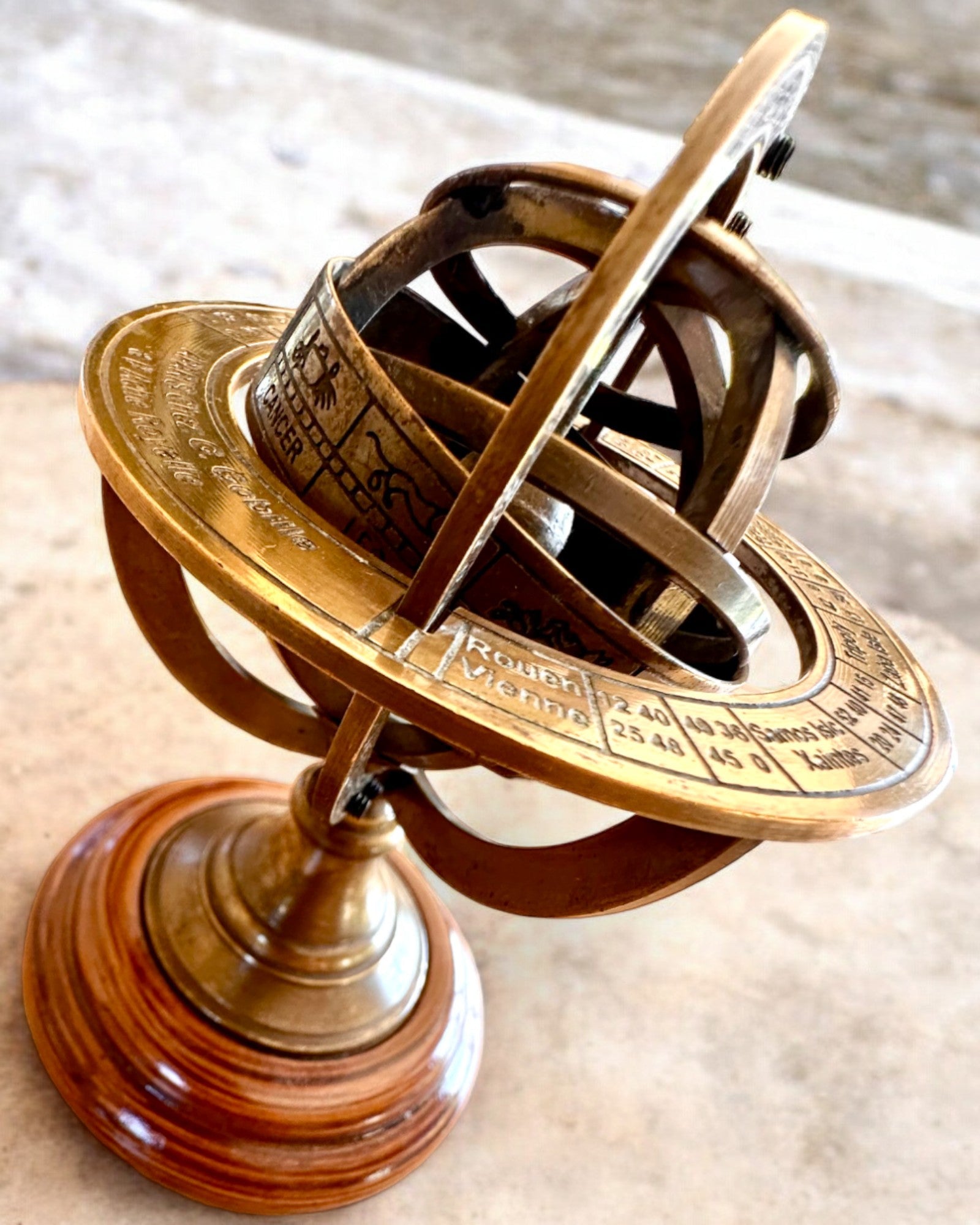 Brass Armilla "AstroGlobe" 13 cm in height, Handcrafted with Engraving Option, office decoration