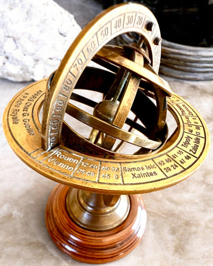 Brass Armilla "AstroGlobe" 13 cm in height, Handcrafted with Engraving Option, office decoration