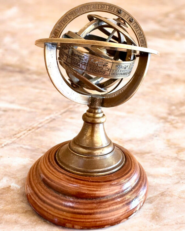 Brass Armilla "AstroGlobe" 13 cm high, Hand Made with Engraving Option, office decoration