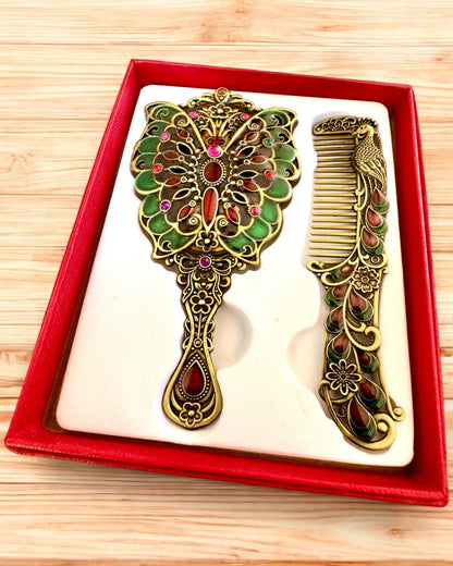 Mirror Set "Butterfly Elegance" with Comb