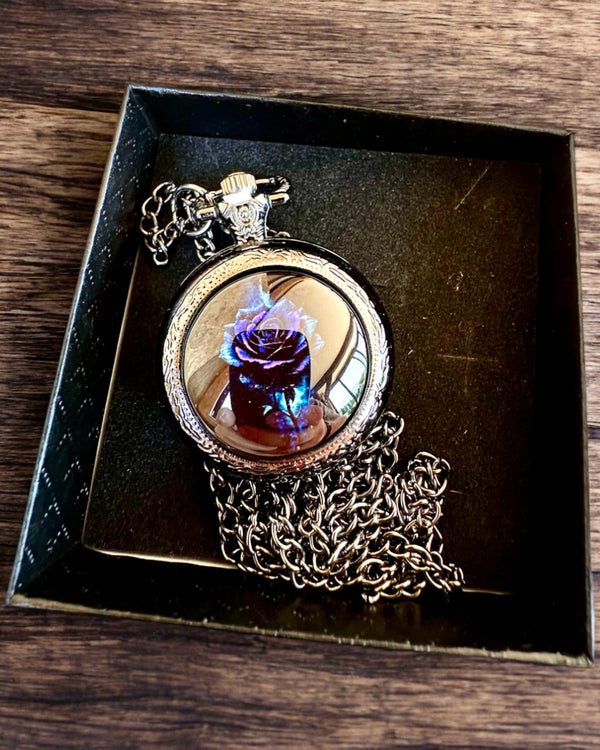 Rose of Darkness Pocket Watch - Stainless Steel, with Engraving Option for a Gift