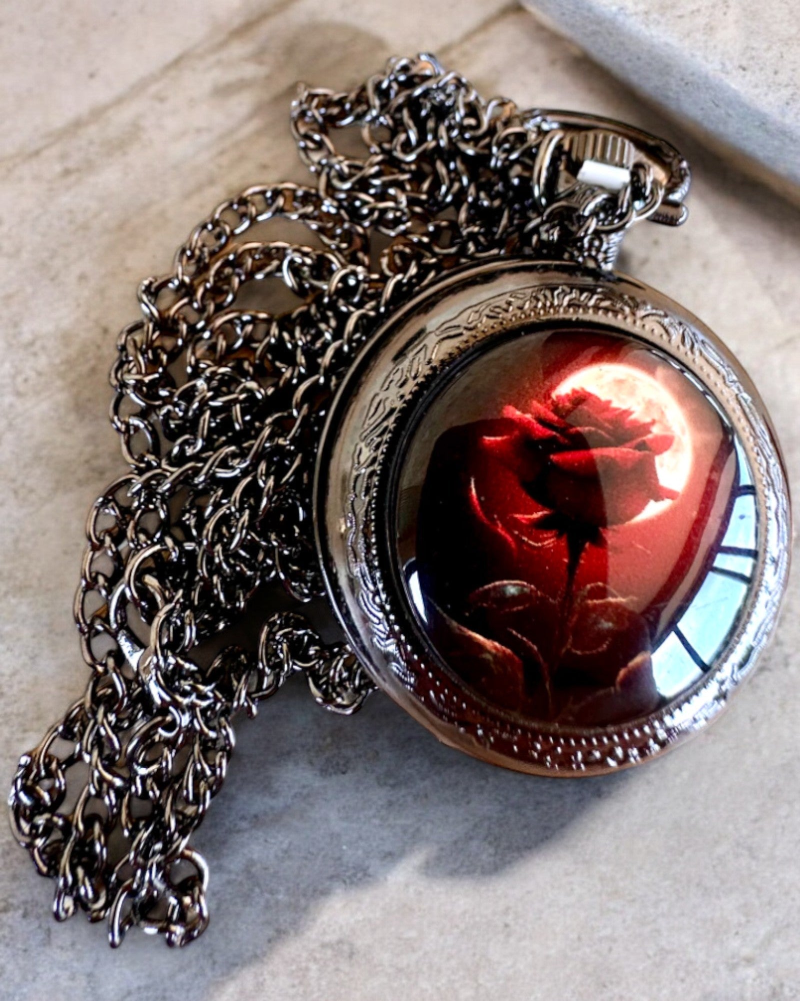 Pocket Watch "Night Rose", customizable engraving option for a gift