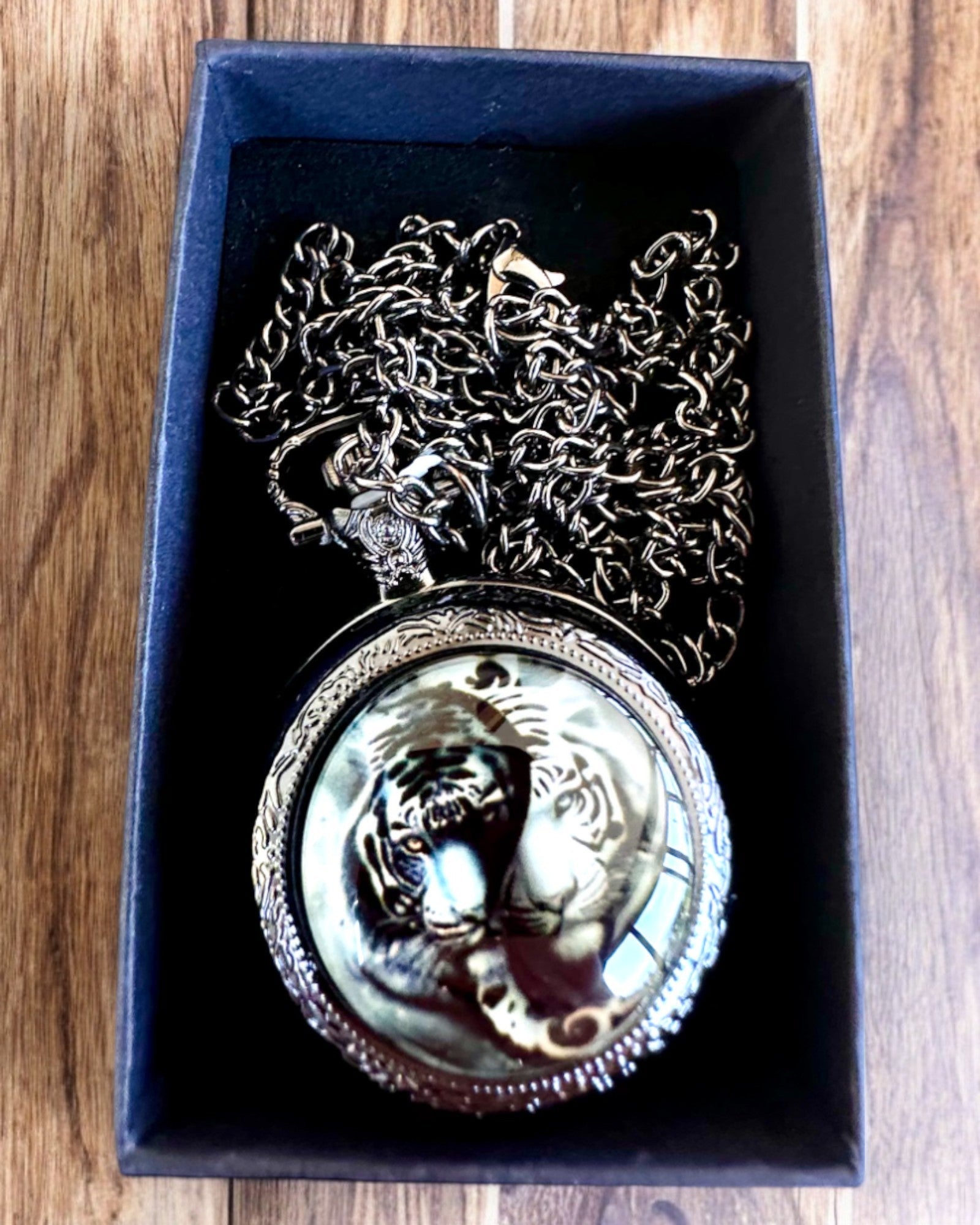 Pocket watch "Tiger Elegance" made of stainless steel with engraving option for a gift