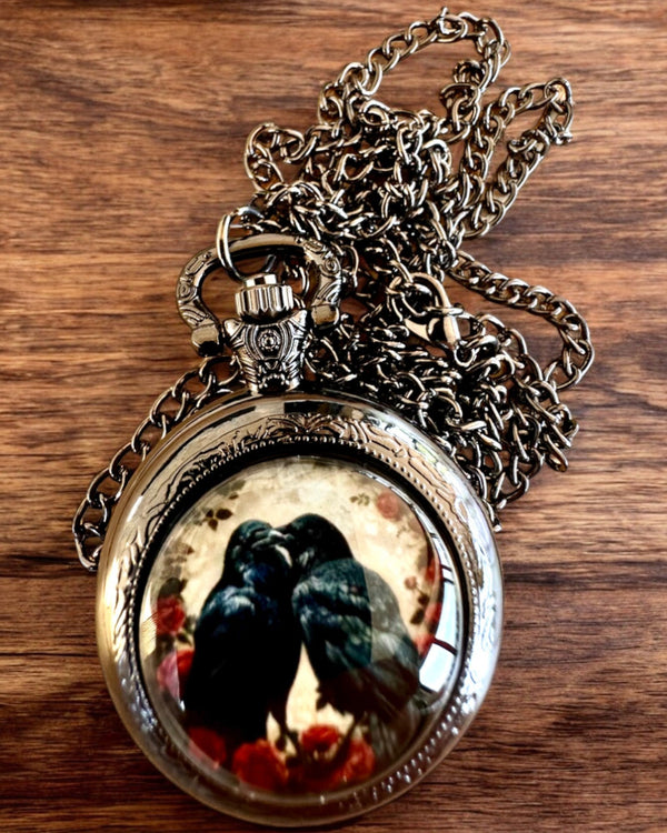 Kiss of the Ravens' Pocket Watch with Engraving - personalized engraving as a gift