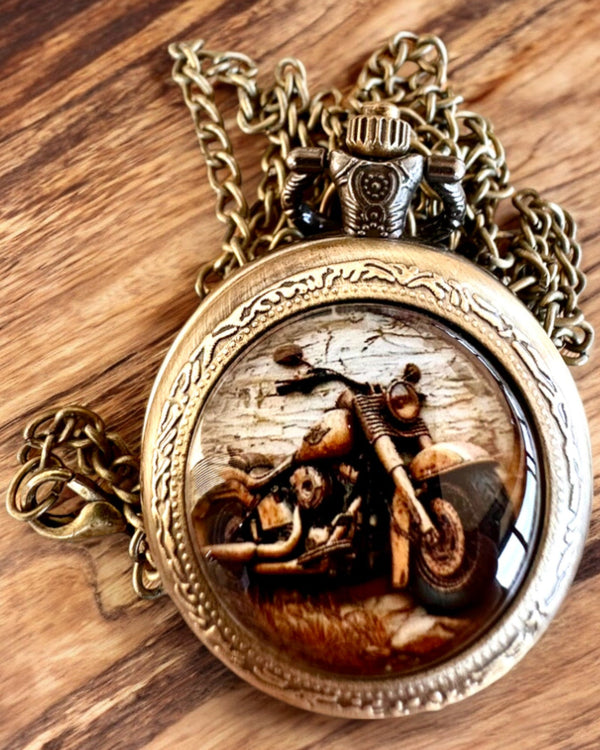 Retro Pocket Watch "Motorcycle Style", can be personalized with engraving as a gift