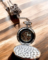 Classic Mechanical Pocket Watch with Double Cover, Manual, Silver Color