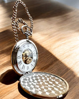 Classic Mechanical Pocket Watch with Double Cover, Manual, Silver Color