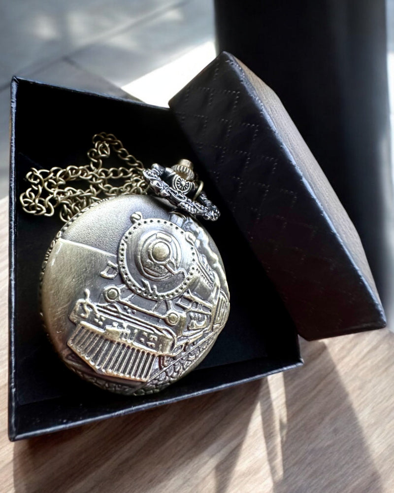 Pocket watch "Locomotive of Time" with engraving, as a gift, train motif