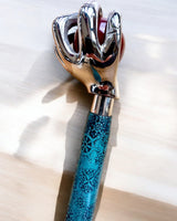 Walking cane "Royal Hand" – handcrafted with natural leather, customizable with engraving.