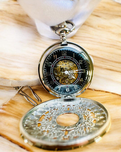 Pocket Watch "Eterna Elegance", personalized gift, engraving. Silver color.