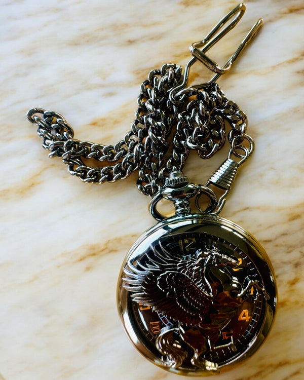 Pocket Watch "Equus Tempus" - Black with Horse Motif, can be personalized with engraving - black dial