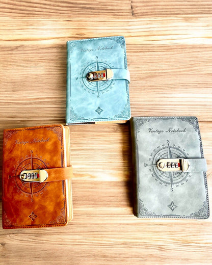 Secret A5 Vintage Notebook with Code Lock - Choose Your Style, personalization with engraving for a gift