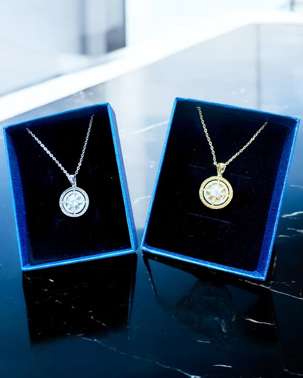 Compass Necklace "Starry Direction", personalization with engraving, 2 color variants to choose from