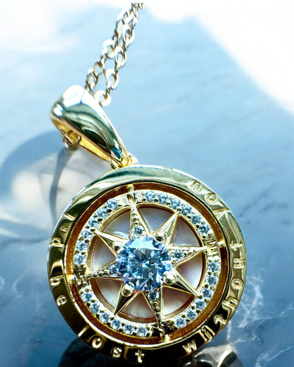 Compass Necklace "Star Direction", personalization option with engraving, 2 color variants to choose from