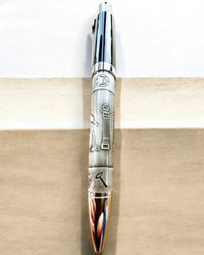 Elegant Pen "Masterful Harmony" with Engraving Option - Symbolic Motifs, Ancient Silver, personalization option for engraving as a gift