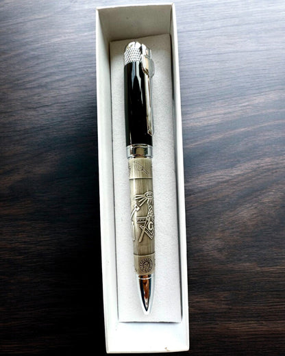 Elegant Pen "Masterful Harmony" with Engraving Option - Symbolic Motifs, Ancient Silver, personalization option for engraving as a gift