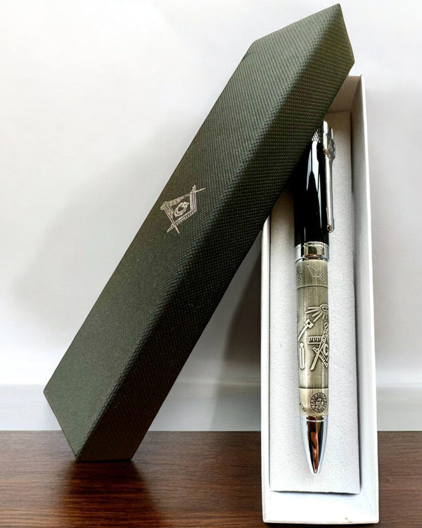 Elegant "Master Harmony" Ballpoint Pen with Engraving Option - Symbolic Motifs, Ancient Silver, possibility of personalization with engraving for a gift