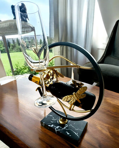 "Elegant Insect" Stand - for a bottle of wine and glasses, height 33 cm, personalization option with engraving for a gift.