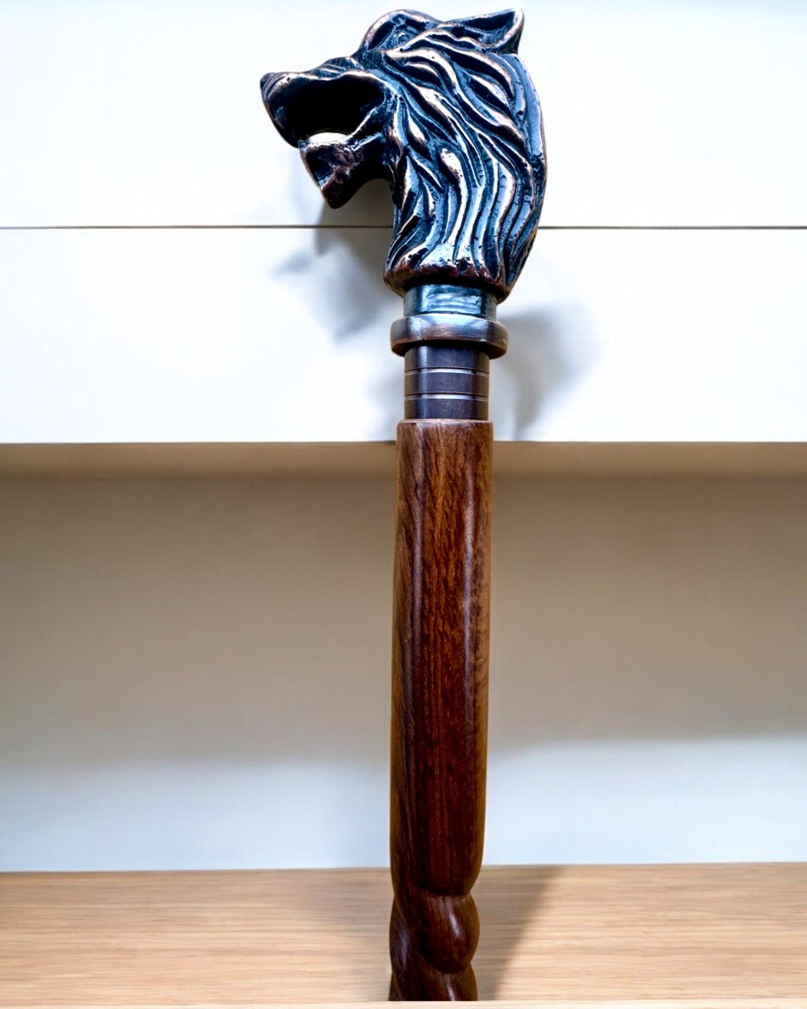 "Wolf Guardian" - Hand-Carved Walking Stick, Wooden, personalization option with engraving