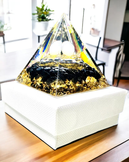 Obsidian Orgone Pyramid – Chakra Energy Generator, Reiki Meditation Tool with Natural Stone