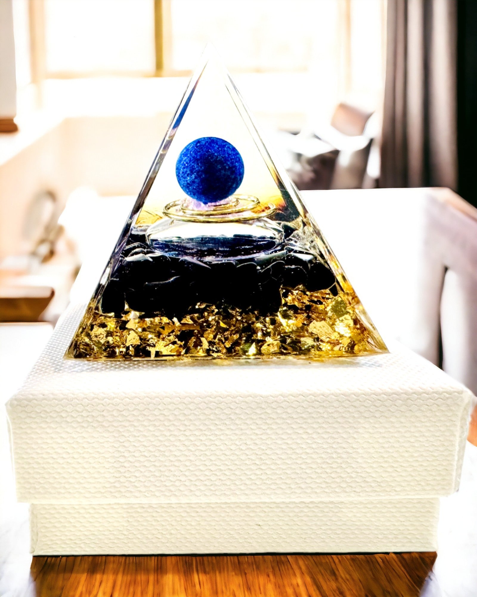 Energy Orgonite Pyramid with Crystals for Meditation – Radiates Positive Energy and Wealth