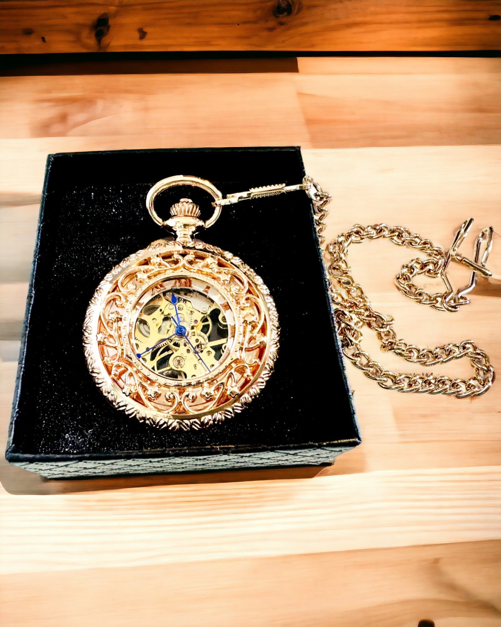 Vintage Pocket Watch with Transparent Dial and Skeleton Mechanism