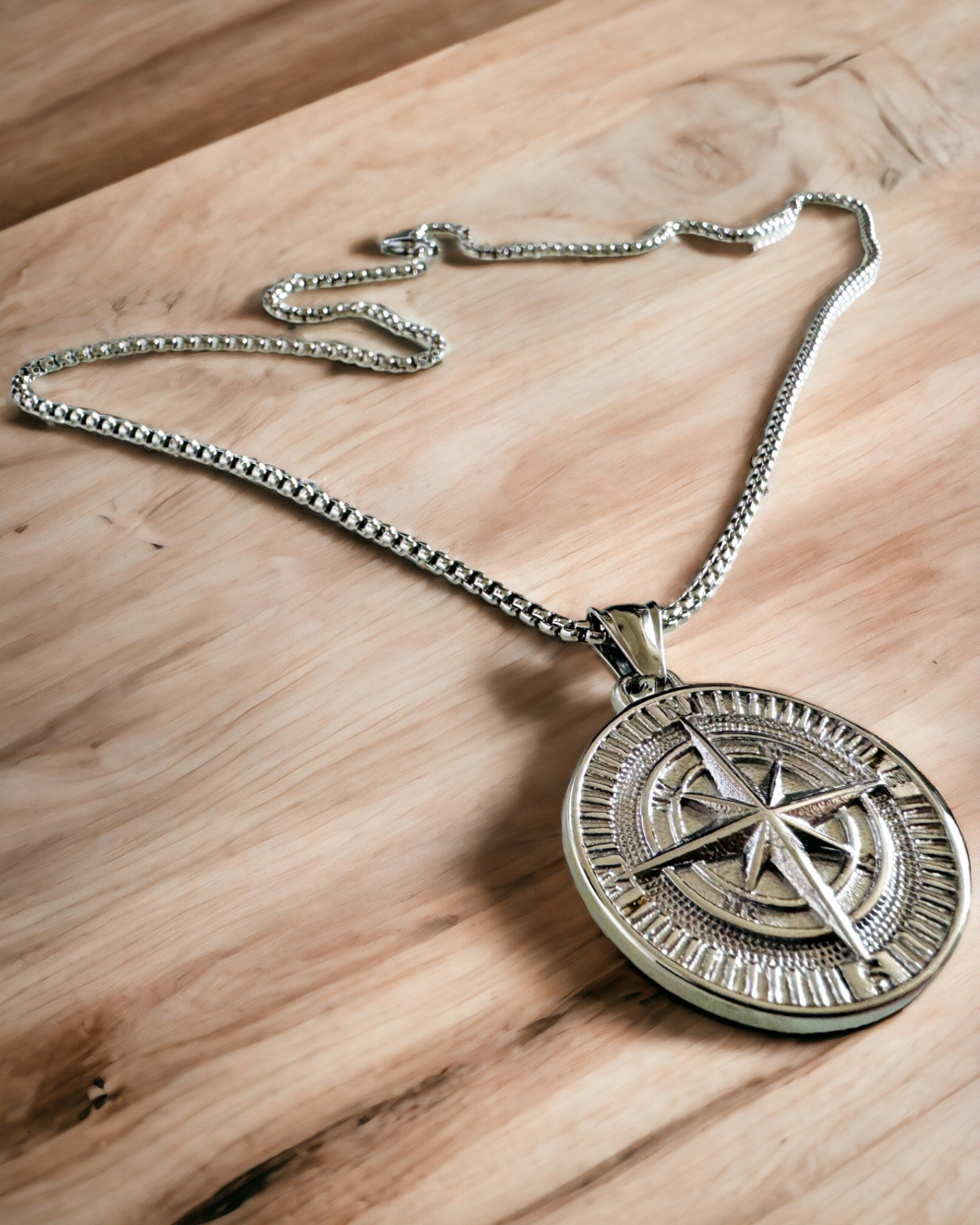 Compass Necklace – Forged Stainless Steel Jewelry for Men and Women in Two Colors, with Engraving