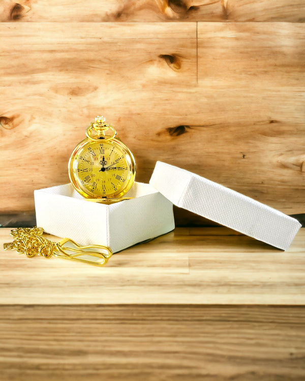 Pocket Watch in Gold Color in Retro Style with Engraving Possibility