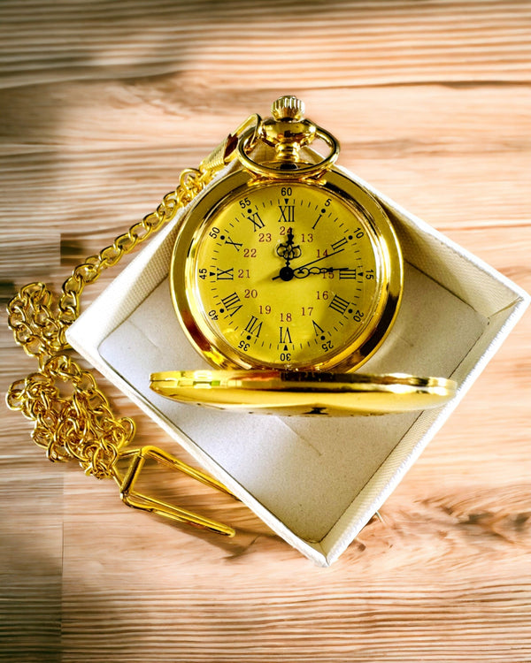 Pocket Watch in Gold Color in Retro Style with Engraving Possibility