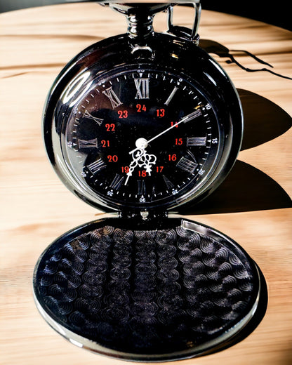 Black pocket watch "Elegance of Time" with personalization option