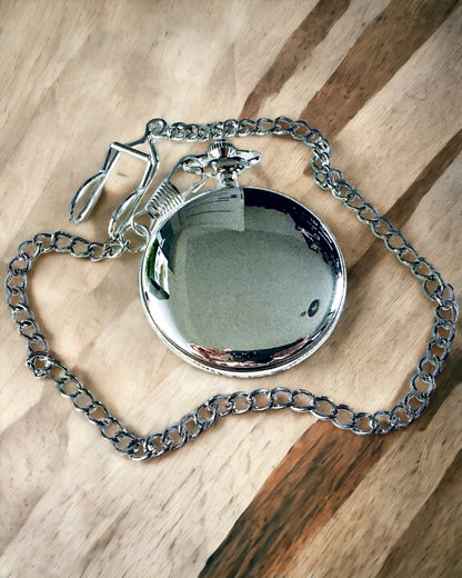 Silver Pocket Watch with Quartz Movement and Engraving Option