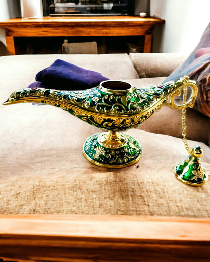 Aladdin's Magic Lamp with Engraving Option - Dark Green Variant, interwoven with gold