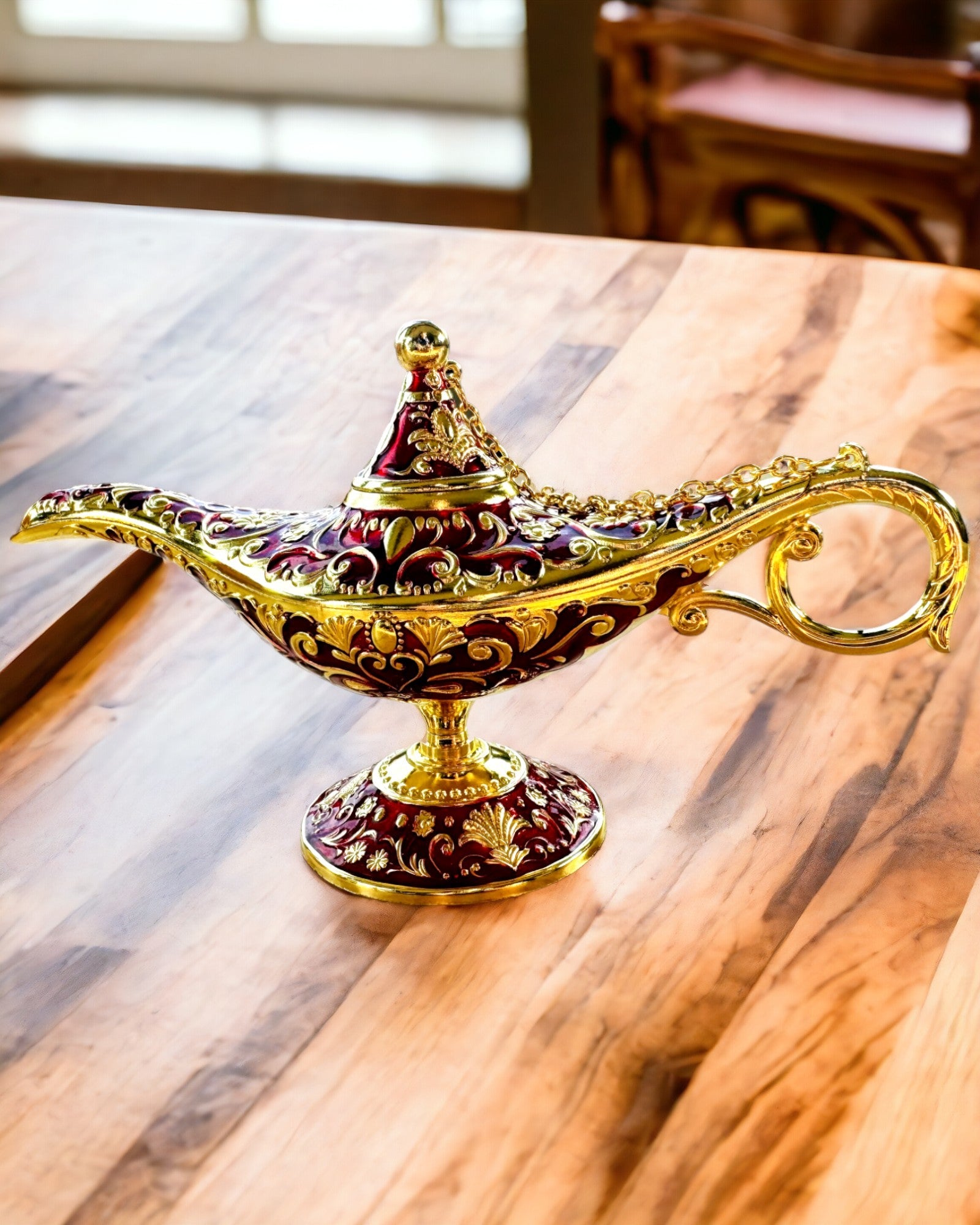 Aladdin's Magic Lamp with Engraving Option - Burgundy Variant, interwoven with gold