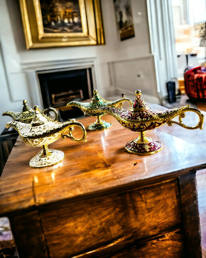 Aladdin's Magic Lamp with Engraving Option - Dark Green Variant, interwoven with gold