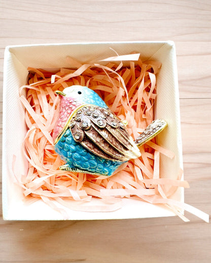 Colorful Sparrow Bird with Engraving - Adorable Treasure Box