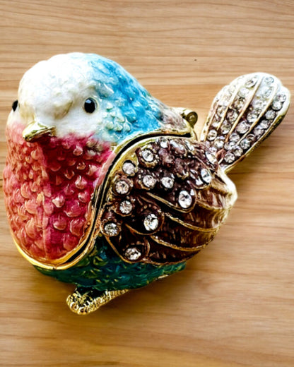 Colorful Sparrow Bird with Engraving - Adorable Treasure Box