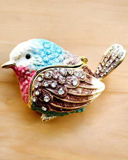 Colorful Sparrow Bird with Engraving - Adorable Treasure Box