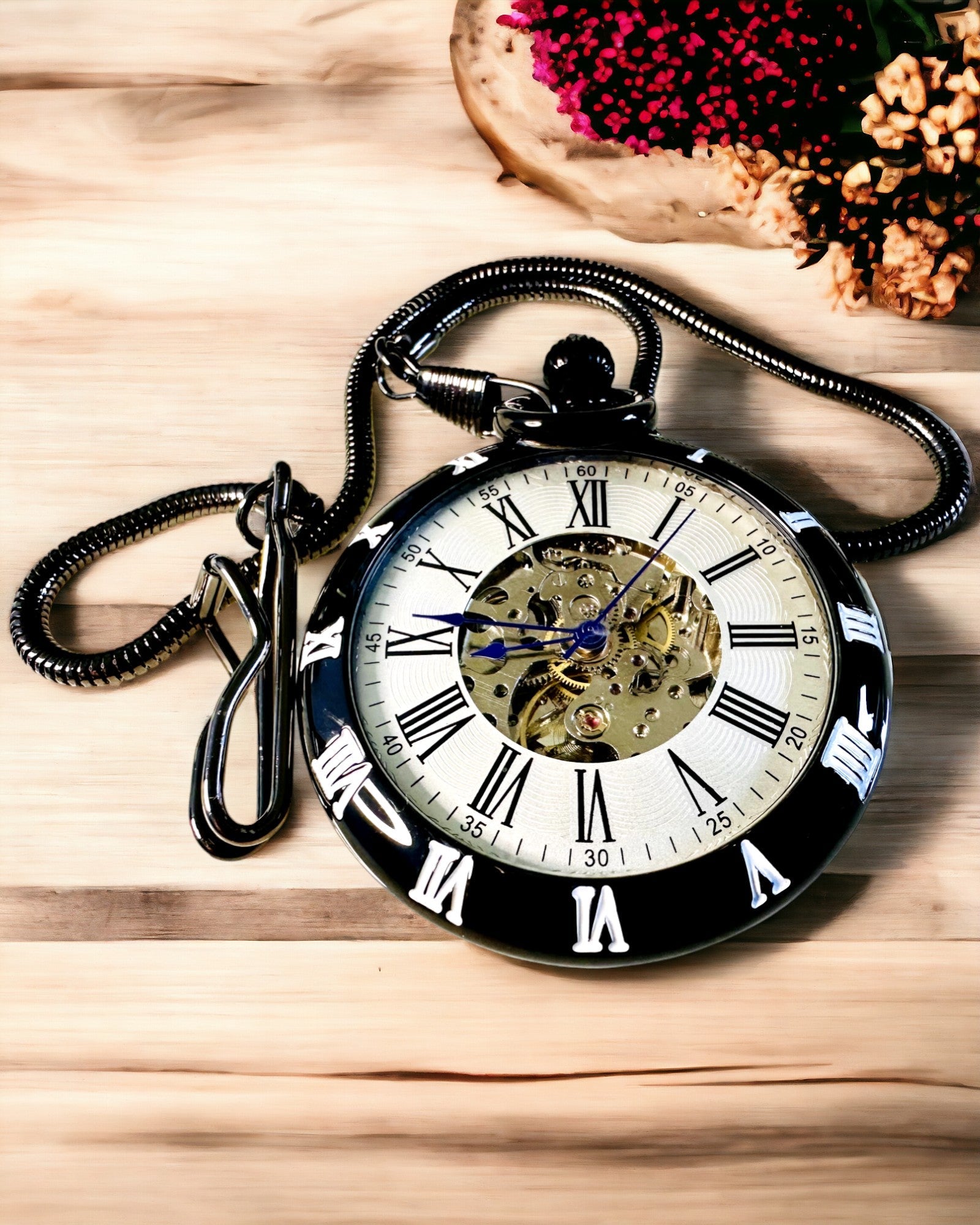 Mechanical Pocket Watch with Visible Mechanism – Personalization Option