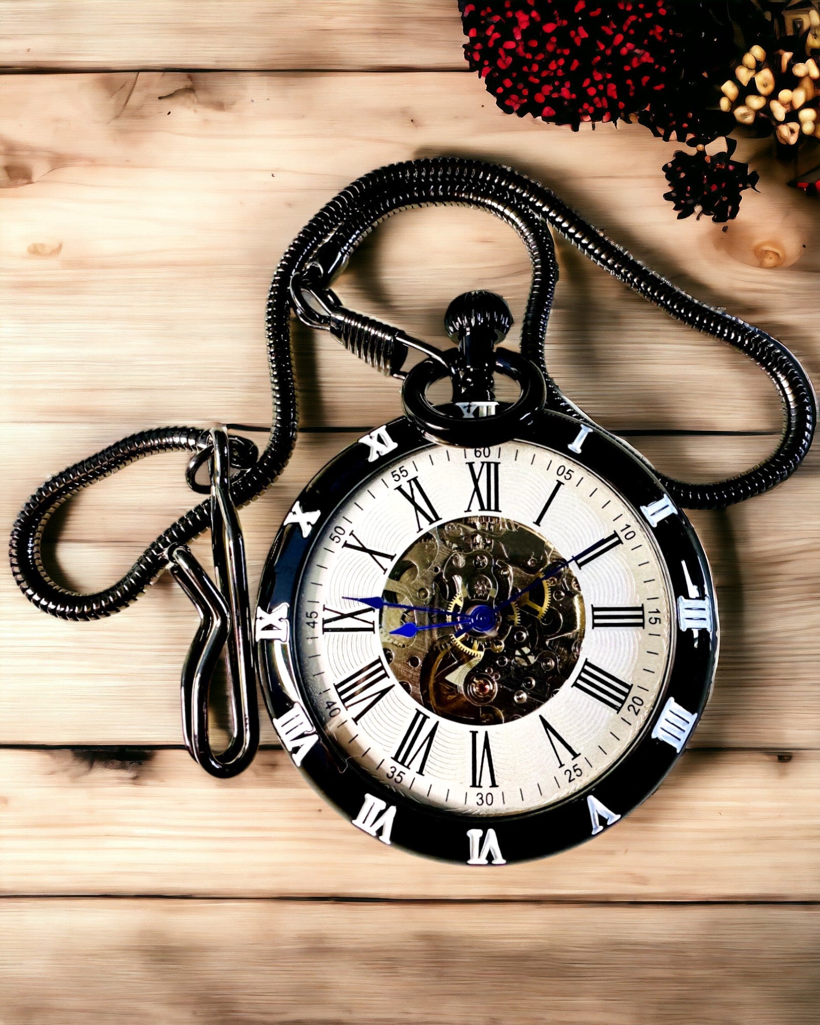 Mechanical Pocket Watch with Visible Mechanism – Personalization Option