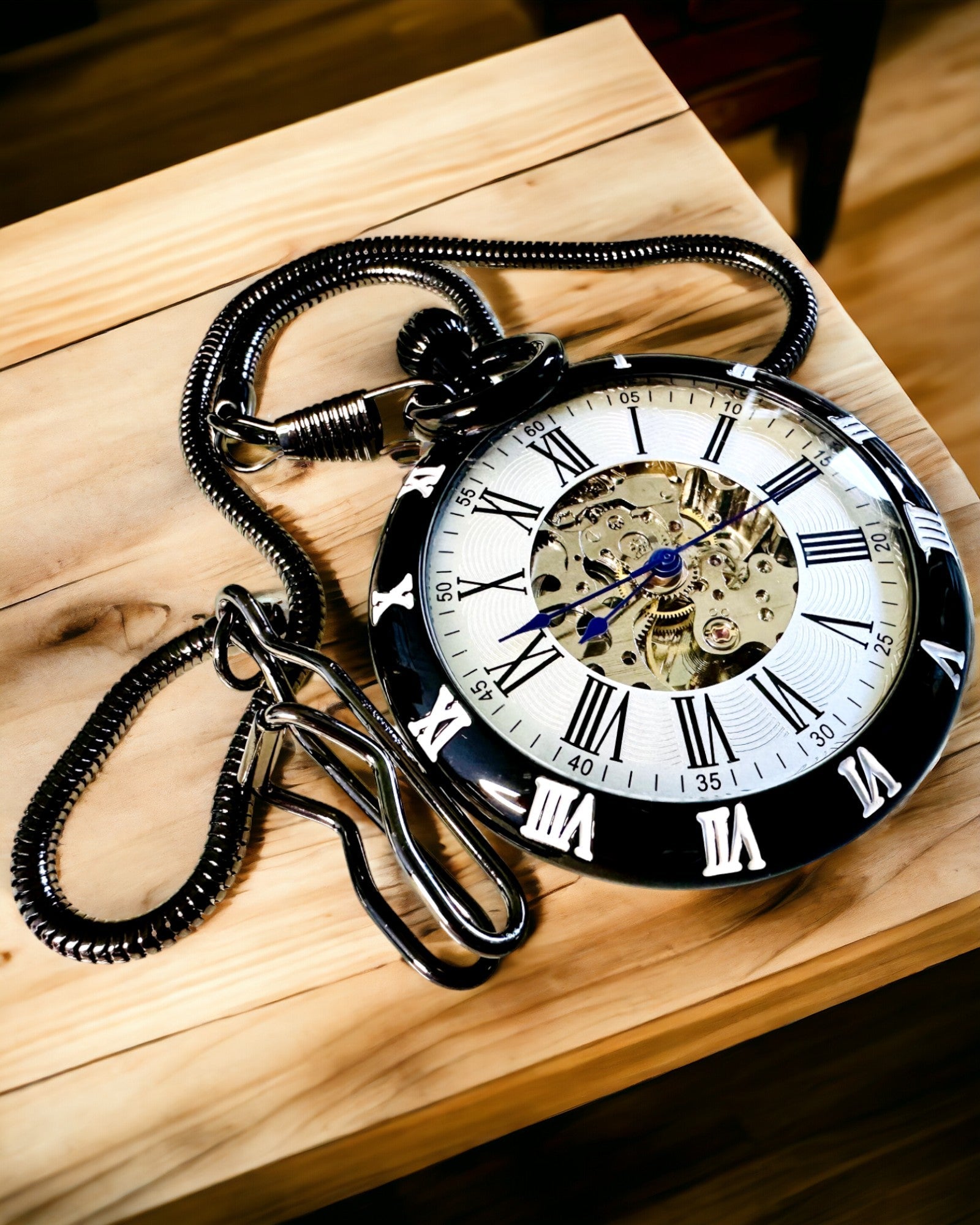 Mechanical Pocket Watch with Visible Mechanism – Personalization Option