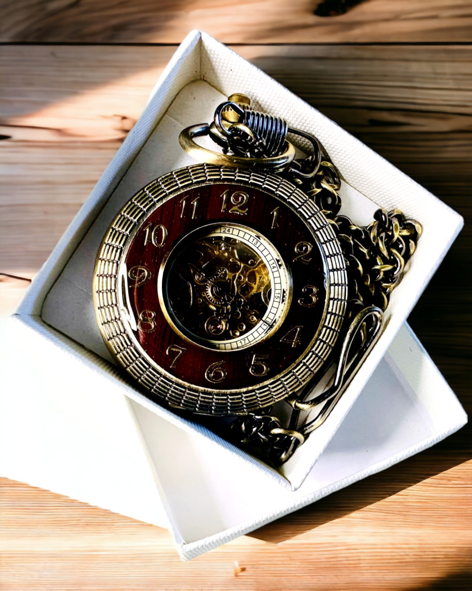 Pocket watch with a visible mechanism – personalization option through engraving