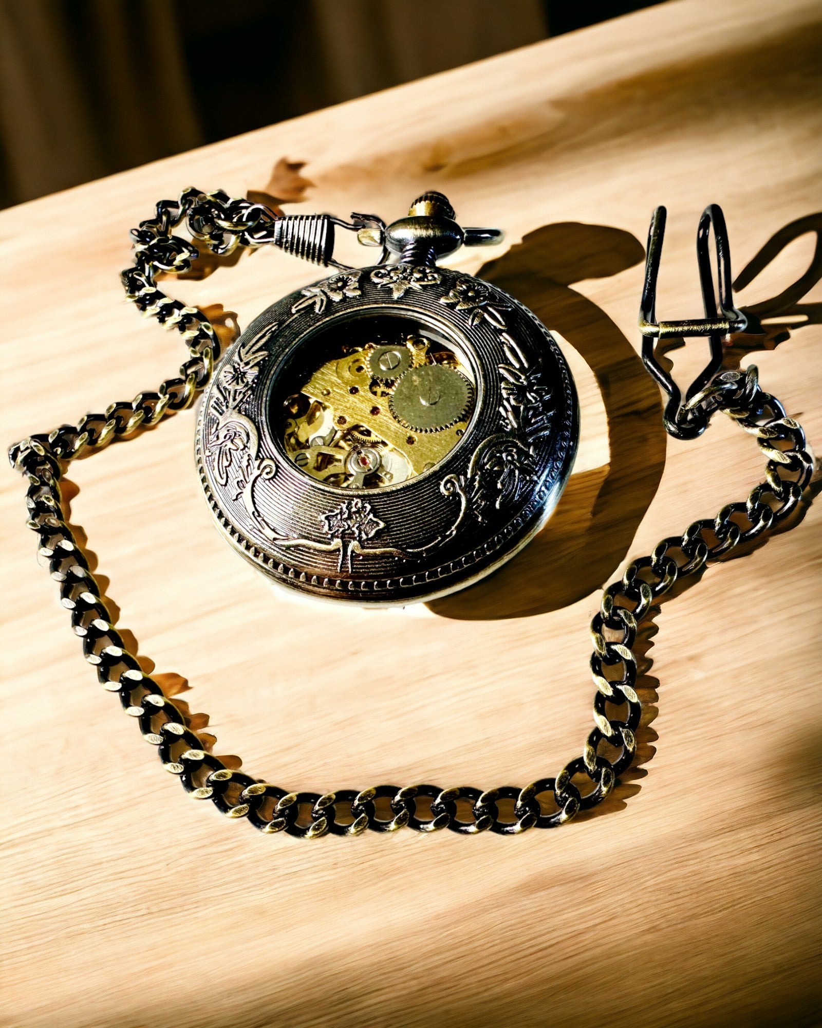 Pocket watch with a visible mechanism – personalization option through engraving