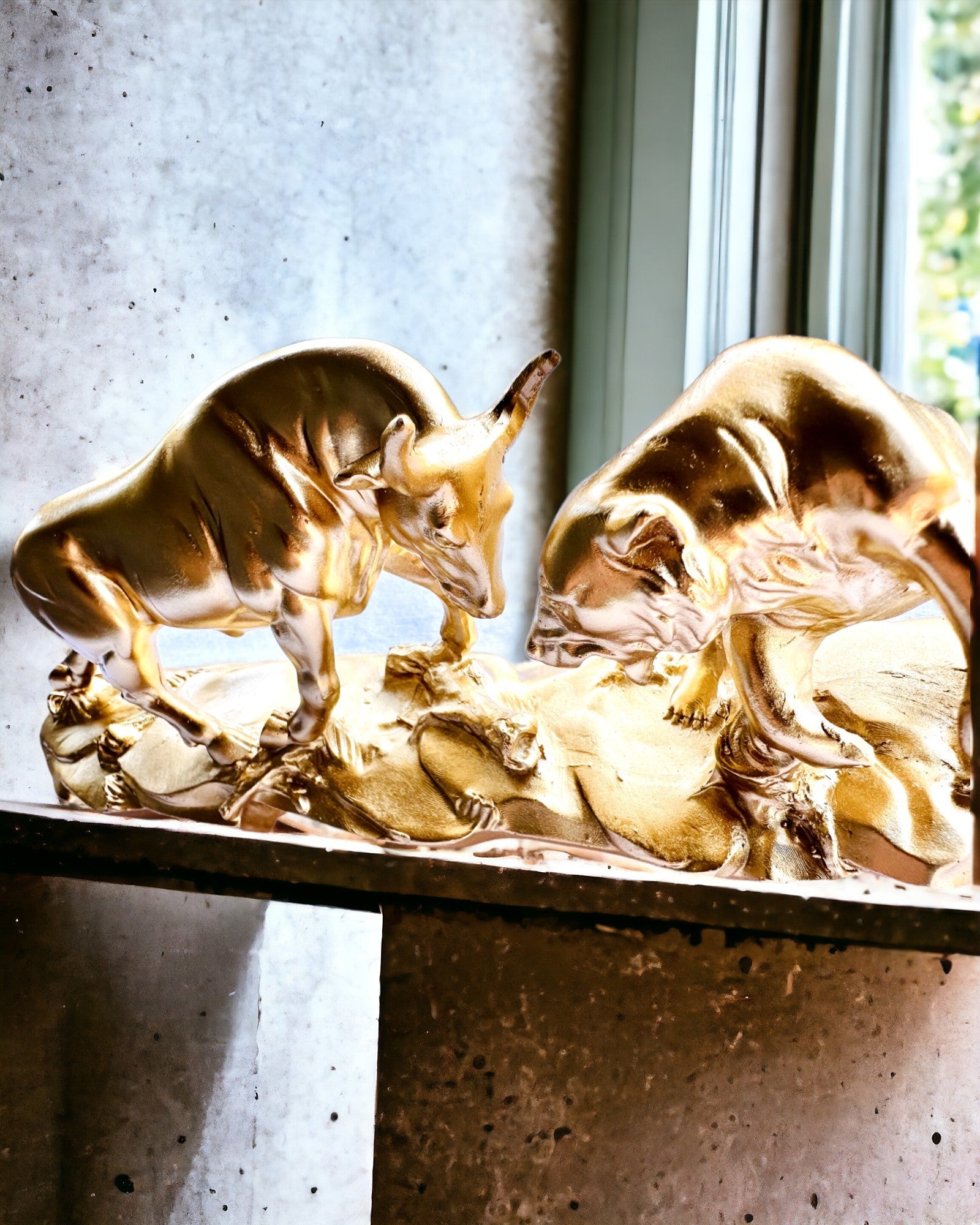 Duel of the Titans - Decorative Sculpture Bull and Bear - personalization option with engraving - gold color